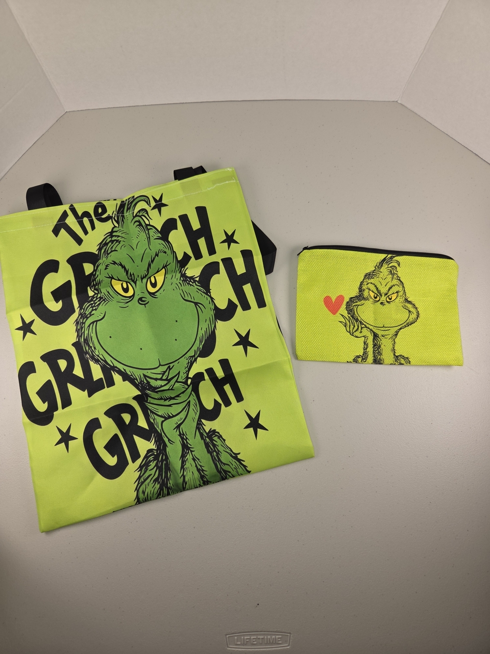 Neon Green Grinch Graphic Tote Bag & Cosmetic Bag